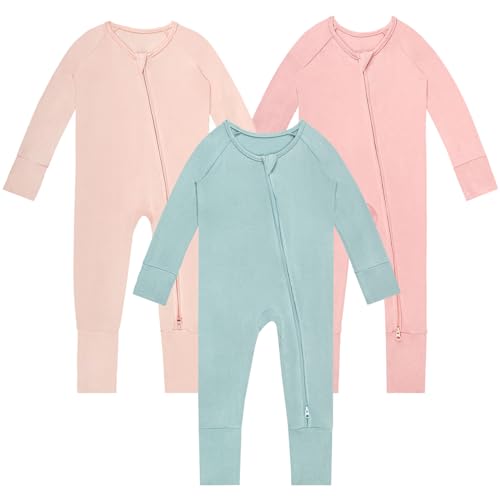 Rayon of Bamboo Baby Rompers Long Sleeve Two Way Zipper Pajamas With Footed Or Footless And Mitten Cuffs Convertible.