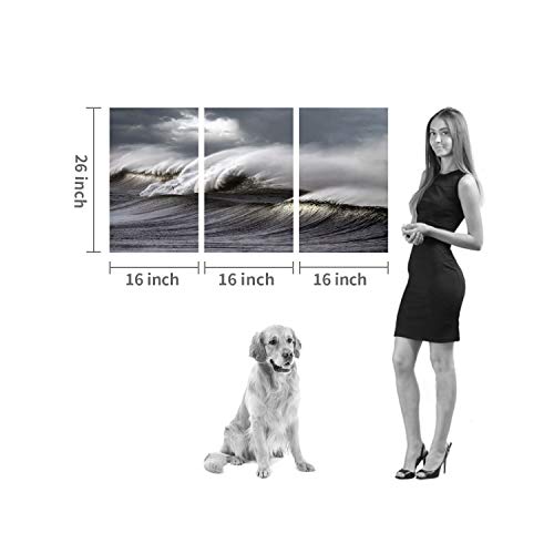 Hardy Gallery Seascape Artwork Wave Picture Painting: Ocean Storm Photographic Art Print On Canvas For Wall(26”X16”X3Pcs) #TOP5