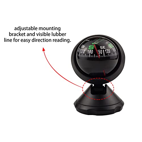 Black Adjustable Ball Night Vision Compass Boat Dash Mount, Adjustable Dash Car for Car Marine Boat Ship