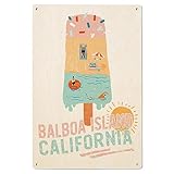 Lantern Press 6x9 Inch Wood Sign, Ready to Hang Wall Decor, Balboa Island, California, Summer Ice Cream Scene