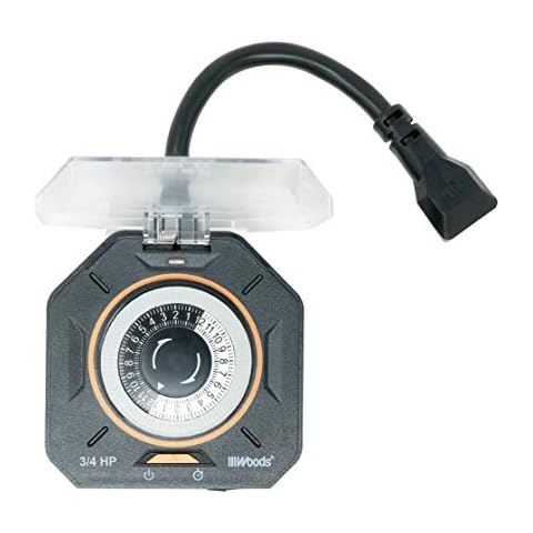 Woods Outdoor Mechanical Timer with Two Grounded Outlets Cover