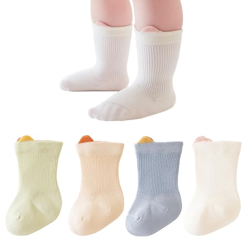4 Pairs Baby Girl Boy Toddler Socks with Cute Ears Infant Newborn Calf Crew Sock Kids Ankle Socks