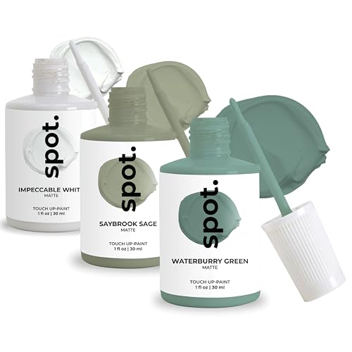 Image of spot. Touch-Up Paint | Matte Finish for Cabinets, Walls, Doors & Furniture | Multi-Tone Green Repair Kit | Quick-Dry, Self-Priming, Low-Odor, Eco-Friendly | No-Sanding or Primer Needed | 3 Pack