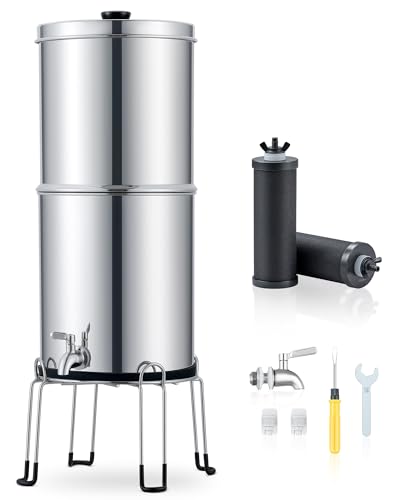 CO-Z Gravity-Fed Water Filter System, 8.5 L, Stainless Steel, Activated Carbon, Chamber Stand, Stackable Design, NSF/ANSI 42 Certified