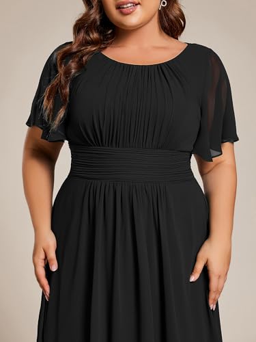 Image of Ever-Pretty Women's Plus Size Formal Wedding Guest Dresses for Curvy Women A Line Chiffon Midi High Low Cocktail Dress