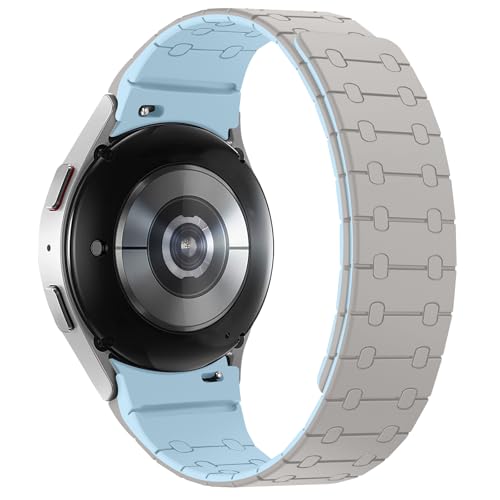Amizee No Gap Bands Compatible with Samsung Galaxy Watch 7 6 5 4 FE Band 40mm 44mm/Watch 6 Classic 43mm 47mm/Watch 5 Pro 45mm/Watch 4 Classic, 20mm Magnetic Silicone Strap for Women Men, Khaki/L-Blue by Amizee - Used condition - Image 2