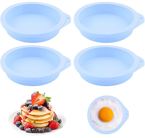 4Pcs Air Fryer Egg Mould, 4'' Round Silicone Ramekins for Fried Muffin Sandwiches, Ring Molds, Accessories, Poachers, Non-Stick Muffin Tray for Cooking Baking (Blue)