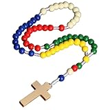boxoon Rosario de madera, colorido rosario de mano de cinco décadas, cuentas de oración de madera de 8 mm, rosario católico trenzado, 32 cm, regalo religioso para primera comunión y bautismo