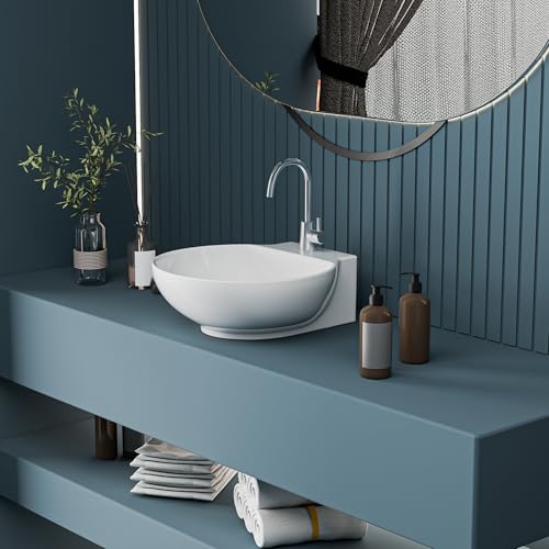 Image of LUXART Tabletop Wash Basin For Bathroom - 12 x 12 x 5 Inc Ceramic Glossy White Wall Hung & Countertop Washbasin | Vessel Sink For Hotel, Dining Hall, Vanity | Over counter Top Washroom Sink