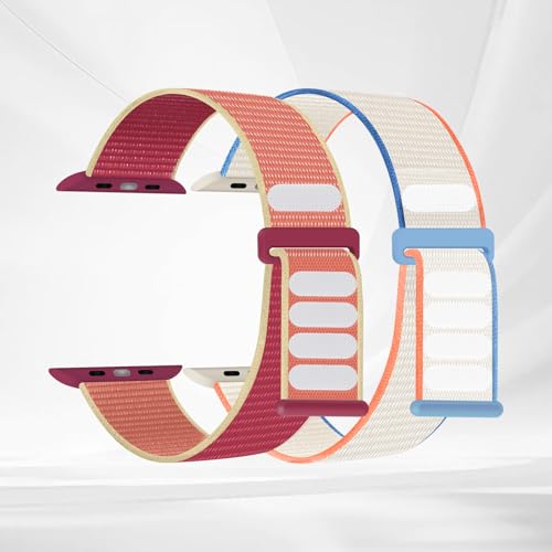 2 Pack Sport Nylon Loop Band Compatible with Apple Watch Band 38mm 40mm 41mm 42mm 44mm 45mm 46mm 49mm Suitable for Unisex Adjustable Breathable Woven Strap for iWatch Series 12/11/10/9/8/7/6/5/4/3/SE/Ultra (Milky White/Pomegranate,44mm/45mm/46mm/49mm/42mm(Series 3 2 1))