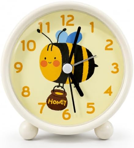 Wecker Kinder,Kinderwecker Mädchen,Kinderwecker für Schulanfänger | Kinderwecker mit Nachtlicht,Wecker Analog Ohne Ticken Kinder,Lernwecker Mit Lichtfunktion,Biene Wecker für Mädch