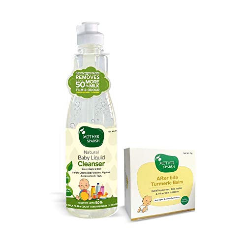Image of Mother Sparsh Natural Baby Bottle Liquid Cleanser 500ml | with Aftre Bite Turmeric Balm for Babies 25gms