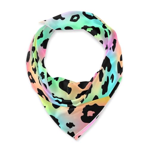 OTVEE 35" Square Neck Scarf Headscarf Lightweight Women Silk Like Curly Headband Tie Sleeping at Night Fashion Bandana Trendy Neon Leopard2