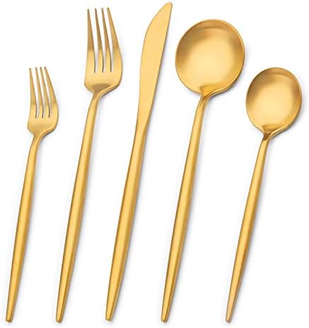 Matte Gold Silverware Set - GIOCOCO 20 Piece Stainless Steel Flatware Set, Thick Utensils Set Service for 4, Durable Cutlery Set Elegant Tableware Set for Home and Restaurant ( Dishwasher Safe )