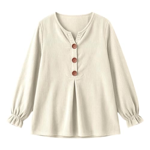 Women's Fall Corduroy Tops Long Sleeve Split V Neck Button Up Blouses White - image 4