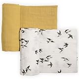 Little Unicorn 100% Natural Organic Cotton Muslin Swaddle Blanket 2 Pack | Giftable Set of 2 swaddles (Swallows)