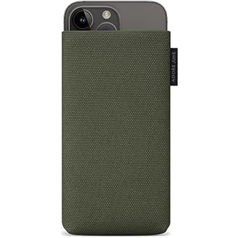 Adore June Protection Sleeve Classic Recycled Olive Green compatible with iPhone 14 Pro Max/iPhone 14 Plus, Modern Sustainable R-PES Fabric. Made in Europe Cover