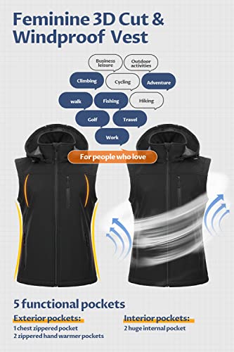 Image of CREATMO US Women's Lightweight Softshell Vest Outerwear Windbreaker Sleeveless Jacket With Removable Hood
