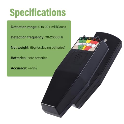RNPKZ K2 EMF Meter, K2 EMF Messgerät, Handheld EMF Messgerät, 5 LED Ghost Hunting Detektor, Strahlungsdetektor Tragbarer, Elektromagnetische Felder Messgeräts für Büro, Zuhause, Geisterjagd (Schwarz)