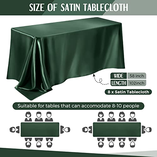 Lounsweer 8 Packs Satin Tablecloth 102 X 58 Inches Rectangle Table Cover Silk Smooth Fabric Party Table Cloth For Rectangle Table Parties, Holiday Dinner Wedding Banquet Decoration (Dark Green) #TOP1