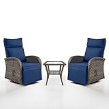 Belord Dual-Adjust Swivel Outdoor Recliner Chair Set of 3 - Reclining Patio Chair with Adjustable Backrest and Footrest, All-Weather Wicker Chaise Lounge Outdoor with Side Table for Pool Deck Brown