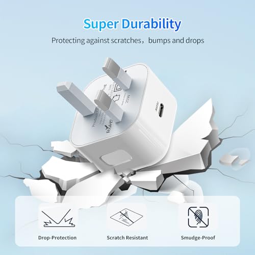 iPad Charger,USB C Fast Charger Cable and 25W UK Power Plug,Tablet Chargers for iPad Pro 12.9/11 inch,iPad Air 5/4,iPad Mini 6 Gen/iPhone 16/15/Pro/Plus/Pro Max (Charger+1*Cable) - Image 5