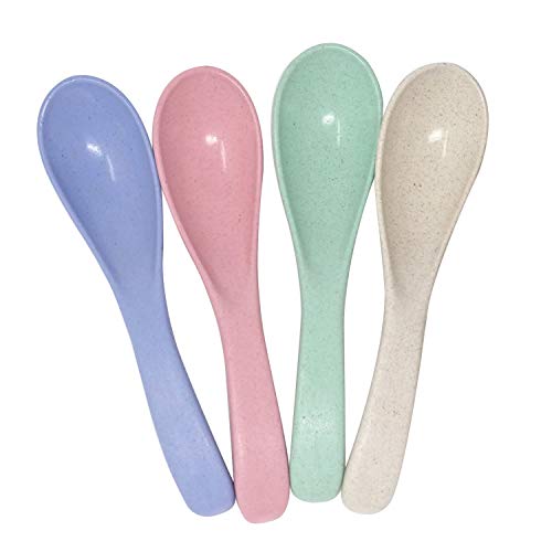 Honbay 4Pcs 15Cm/5.9Inch Boreal Europe Style Eco-Friendly Wheat Straw Colourful Soup Spoons Chinese Wonton Soup Spoon #TOP5