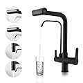 QAOYEDE 3 in 1 Kitchen Faucet, Drinking Water Faucets with Waterfall Pull-Down Sprayer, 4 Functions Sprayer Water Filter Purifier Faucet, Black