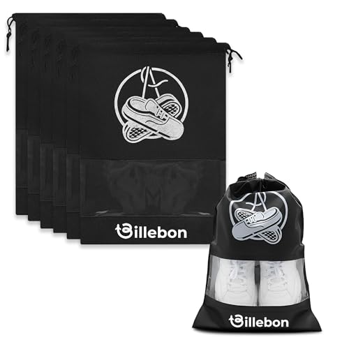Image of Billebon Shoe Bag for Travel Bag for Man & Women Shoe Cover for Storage at Home Gym Reusable Travelling Accessories Organizer Pouch Travel Essentials Footwear Bags for Travelling Men -Pack of 6, Black