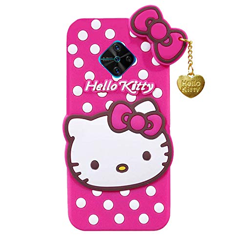 Image of Unirock Hello Kitty Back Case Cover for Vivo S1 Pro| 3D Cute Hello Kitty Case |Soft Silicone Rubber Back Cover with Pendant Kitty Cover for Vivo S1 Pro