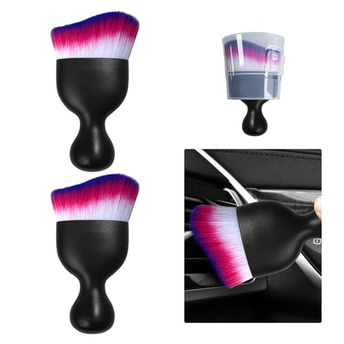 Ziciner 2 PCS Car Detailing Brush, Curved Soft Bristles Auto Removal Dust Collector, Universal Vehicle Dashboard, Air Conditioner Vents, Computer etc Interior Cleaning Tool Accessories(White/Red/Blue)