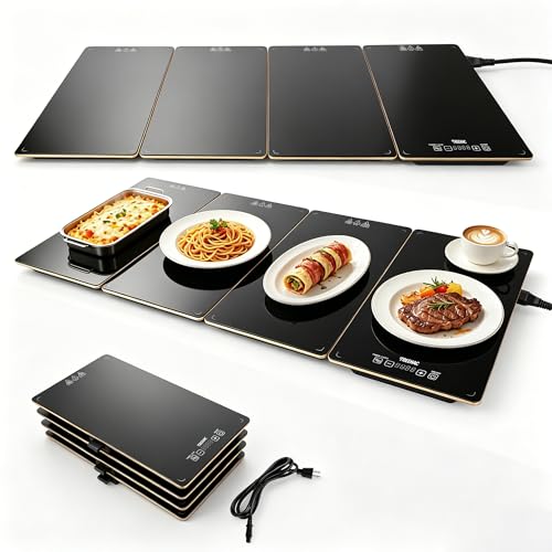 Image of Electric Food Warming Tray, 4-in-1 Buffet Food Warmer with 8 Temperature Settings & Timer, 33 inch x 15 inch Tempered Glass Warming Mat for Parties, Modular Hot Plate for Catering & Events (Black)