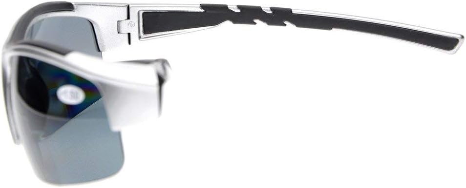 Eyekepper TR90 Unbreakable Sports Bifocal Half Rimless Sunglasses Baseball Running Fishing Driving Golf Softball Hiking Silver Frame Grey Lens +2.25