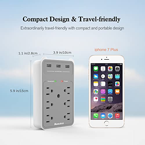 Multi Plug Outlet Extender 3 Usb Ports 3.4 Amp With Phone Cradle, Huntkey 900 Joules 6 Ac Surge Protector Outlet, Multiple Plug Extender For Bathroom Dorm Room Office #TOP4