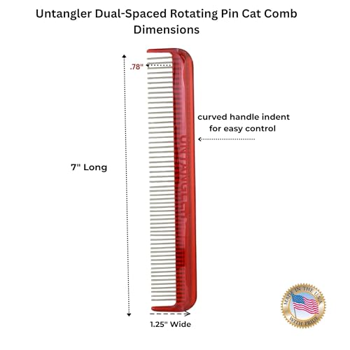 Image of Cat Comb, 7 inch, Ferrari Red - Silky Smooth Rotating Teeth for Gently Detangling Matted Cat Hair, Stainless Steel, Made in USA, Vet Recommended