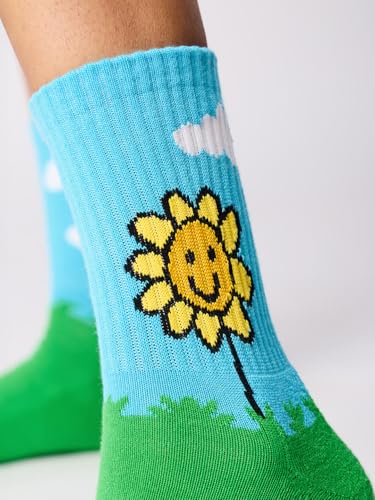 Image of The Souled Store Sunshine Graphic Unisex Crew Socks - Comfortable Cotton Everyday Wear