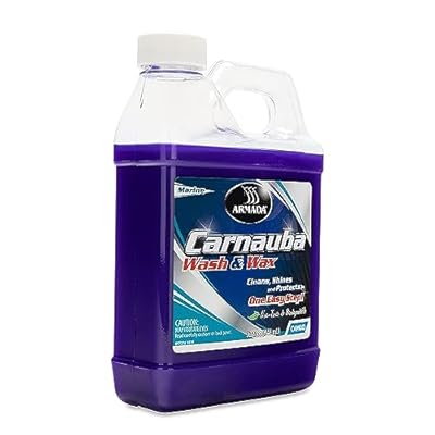 Camco Armada 32 Fluid Ounce Real Carnauba Wash and Wax Premium Liquid RV Boat Soap Wax for Fiberglass, Metal, and Painted Surfaces