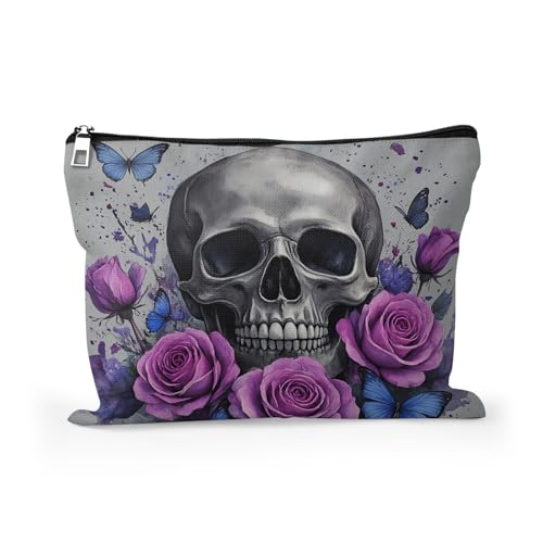 Cafl Gothic Dark Romance Skull Makeup Bag Travel Large Cosmetic Bag Organizer toiletry Essentials Jewelry Skincare Zipper Bag For Women -10×8 inch