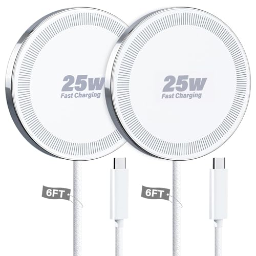 Image of 25W Wireless Charger for MagSafe, Magnetic Fast Charging Pad for iPhone 17 /16 /15 /14 /13 /12 Series & AirPods, Strong Magnet, Portable Wireless Charger for Travel Home Office (White, 2Pack(6FT))