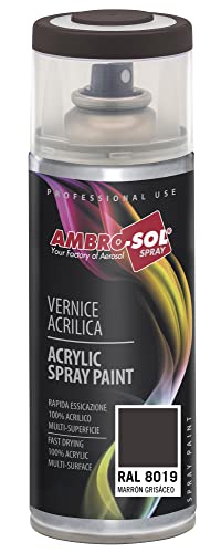 Ambro-Sol V4008019 Smalto Acrilico Multiuso, Vernice Brillante per Interni ed Esterni, Adatto per Qualsiasi Tipo di Materiale, Bomboletta Spray in Banda Stagnata Riciclabile 400 ml, Marrone Grigio
