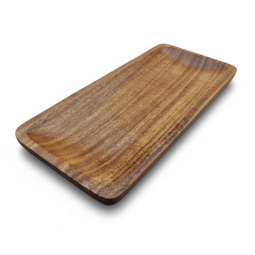 Image of Wooden Serving Tray for Tea & Coffee | Handcrafted Acacia Wood Platter for Breakfast, Snacks, Drinks | Lightweight & Durable | Kitchen & Dining Decor Tray (Platter)