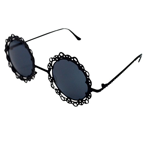 Mily Womens Vintage Hollow Lace Metal Flower Frame Round Sunglasses from