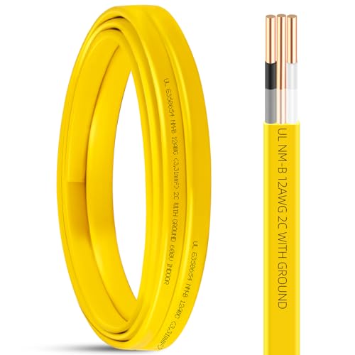 10ft Solid Indoor 12/2 W/G NMB Cable Electric Wire 12 Guage 2 Conductor Non-Metallic NM-B 12/2 Wire with Ground 12/2 NM-B Copper 12 AWG Residential Building Wiring for Branch Circuit Switches Outlets