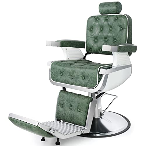 Artist Hand Barber Chair Salon Chair Heavy Duty Hydraulic Recline for Hair Stylist Tattoo Salon Beauty Spa Chair Styling Equipment (Green)