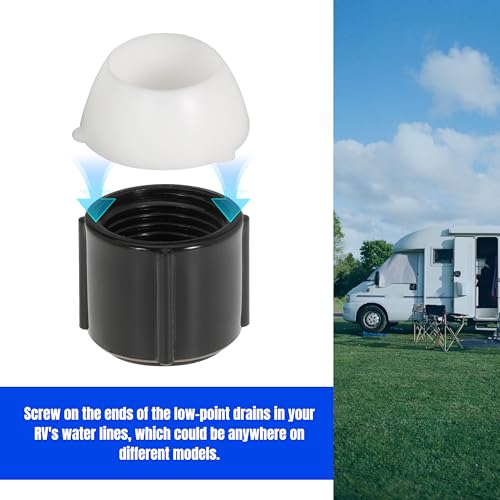 Image of Low Point Drain Caps and Seals for RVs Campers Trailers 1 /2 Inch RV Hot and Cold Water Lines 1 /2″ (Set of 4)