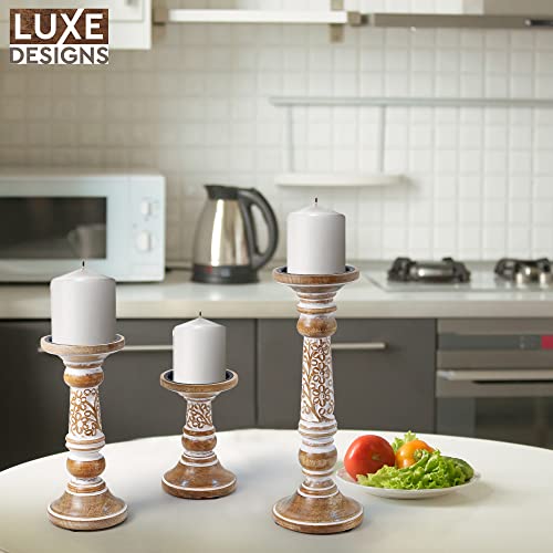 Pillar-Candle-Holders-Rustic-White-Hand-Carved-Mango-Wood-Candle-Holders-for-Pillar-Candles-in-Home-Living-Room-Kitchen-or-Table-Centerpiece-Set-of-3-Candlestick-Holders-6-9-12-for-Home-Decor Pillar Candle Holders Rustic White Hand Carved Mango Wood Candle Holders for Pillar Candles in Home Living Room Kitchen or Table Centerpiece Set of 3 Candlestick Holders 6 9 12 for Home Decor