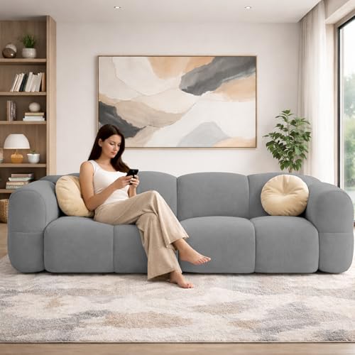 Image of Casaliving Vetras Modern Velvet Bubble Cloud Sofa, Tufted Design Upholstered 3 Seater Sofa Set for Living Room,(Dark Grey Colour) Premium Velvet Fabric Sofa Set