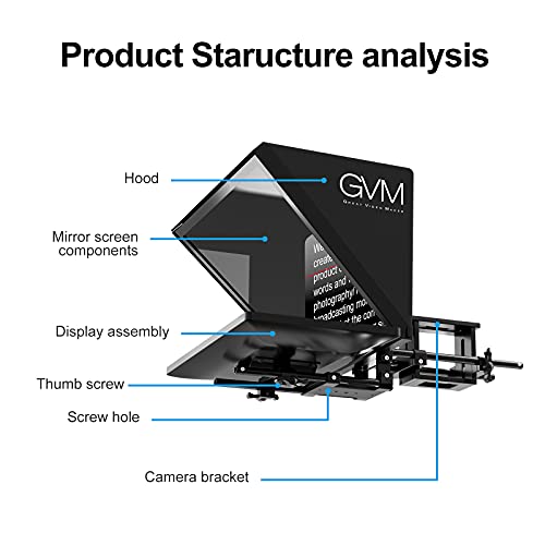 Gvm Teleprompters For Digital Cameras/Camcorders Portable 18.5'' Teleprompter Kit With Remote Control & App,Solid Aluminum Constructions,Colorless Spectroscope,Ultra Hd Wide-Angle Lens #TOP1