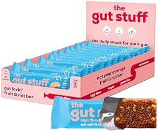 The Gut Stuff High Fibre Fruit & Nut Bars  Gut Friendly Snack, Gluten Free, Vegan, Low Calorie - Sea Salt & Caramel, 12 x 35g Box