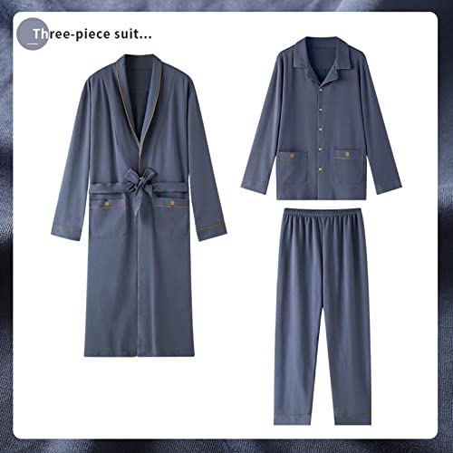 Men's 3-Pcs Pajamas Set,Shawl collar Nightgown Modal Pjs Set with long Robe2